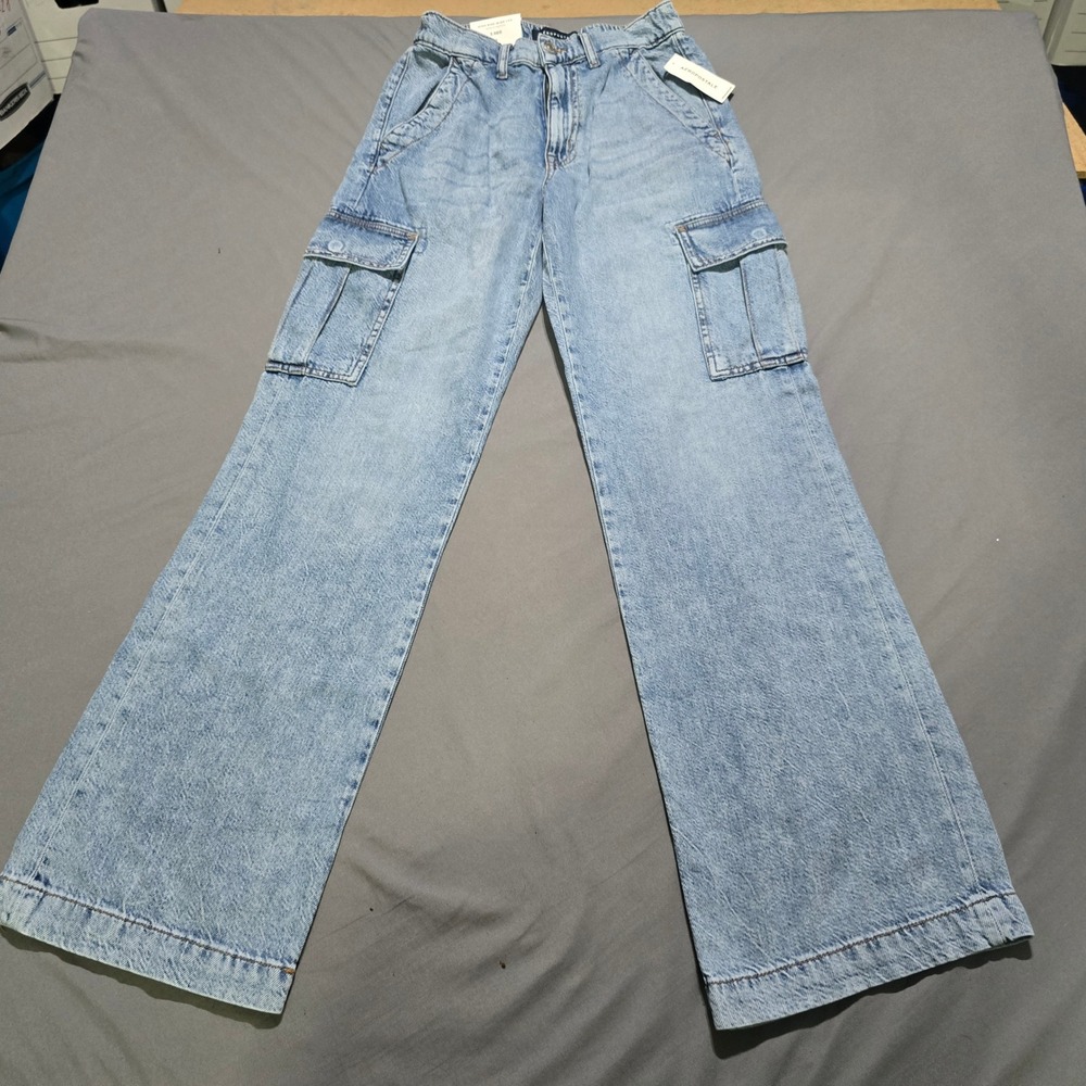 Aeropostale‎ Cargo Jeans Womens S Light Blue High Rise Wide Leg Non Stretch